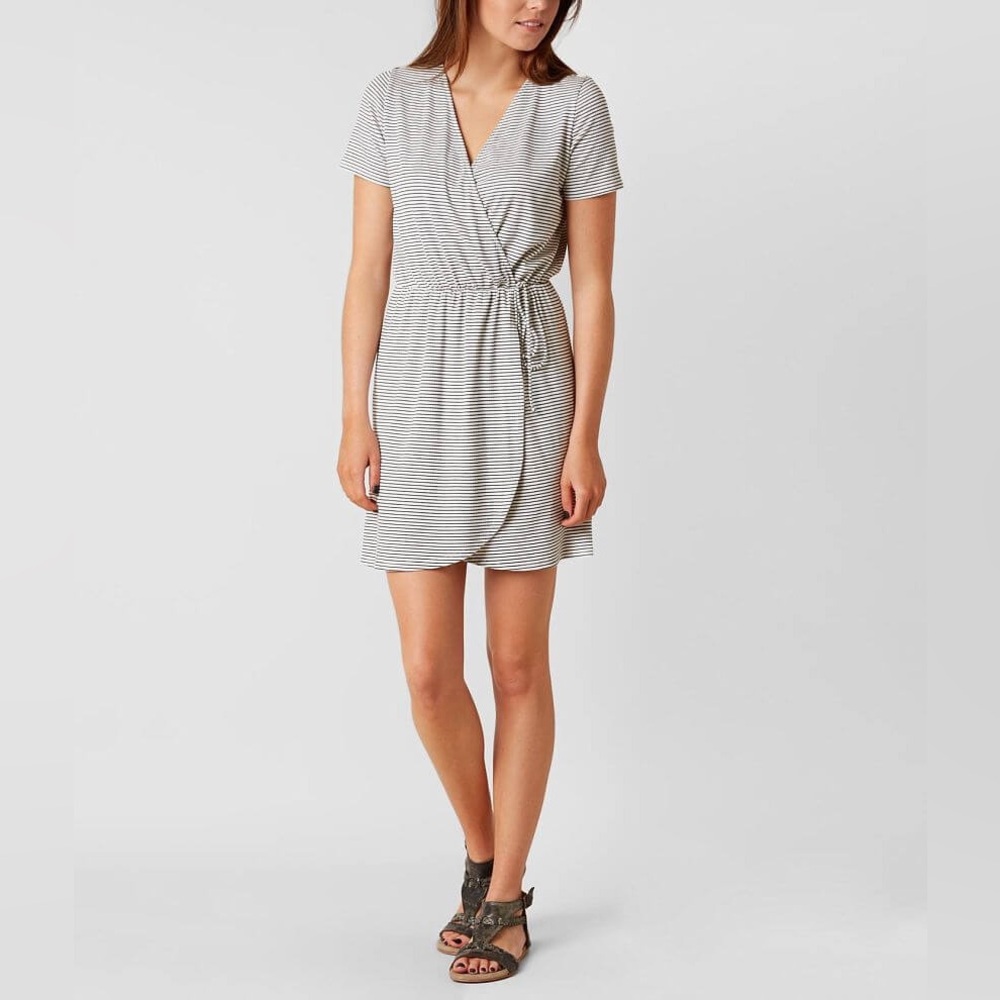 BKE Striped Wrap Short-Sleeve Dress